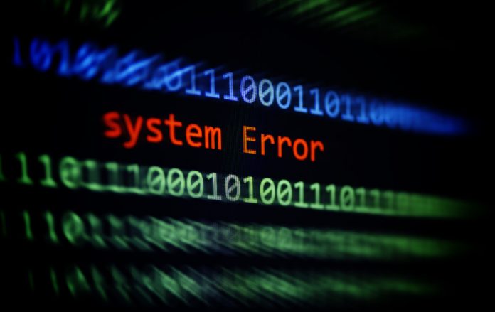 Technology binary code number data alert System Error message on display screen / Computer network problem error software concept