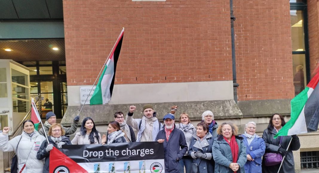 Supporters of Palestine Action prisoners rally outside Manchester Crown Court