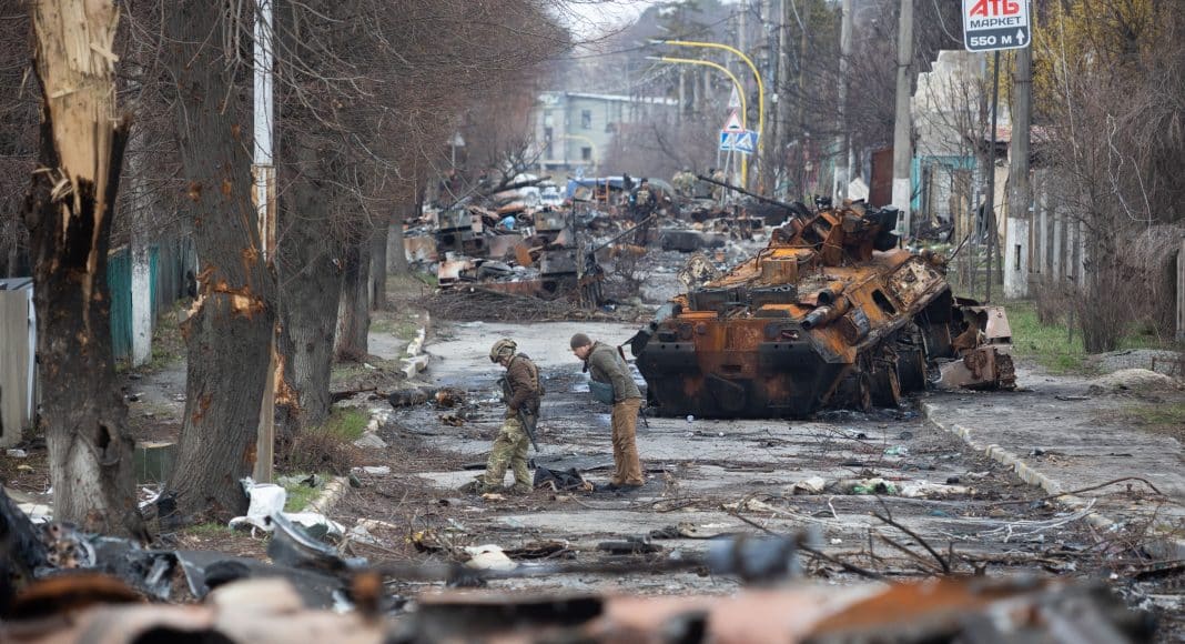 Bucha main street during the war in Ukraine