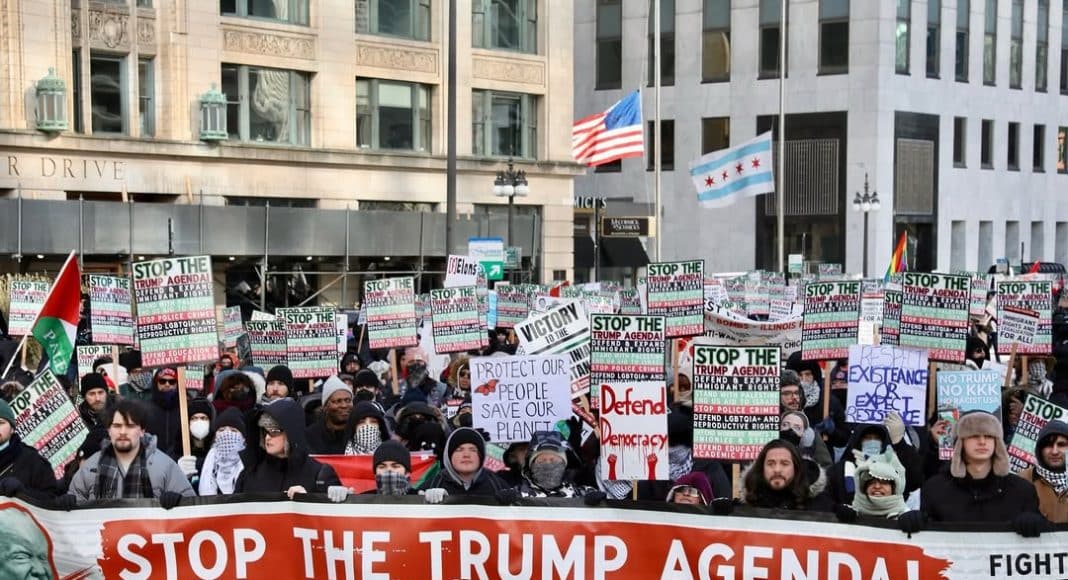 Rally in Chicago on 21 January following Trump’s inauguration and the announcement of ICE raids across the country