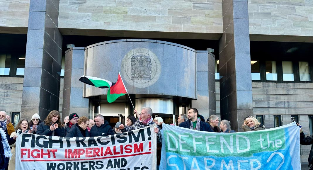 Two supporters of Fight Racism! Fight Imperialism! known as the Starmer 2 won an important victory at Glasgow Sheriff Court on 10 January 2025. After a two-day trial, in front of a public gallery packed with Palestine solidarity activists, the trial judge concluded that it was the conduct of the police themselves which was unlawful.