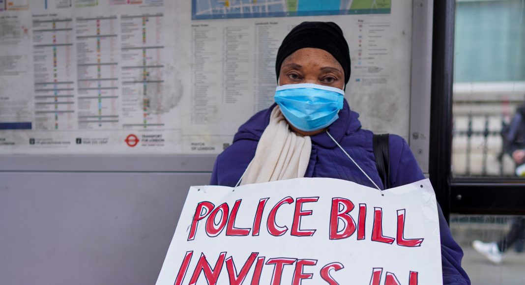 Protesters rally in London against the UK government's proposed Police, Crime, Sentencing & Courts (PCSC) Bill, January 2022. Credit: Photo by Alisdare Hickson, licensed under CC BY-SA 2.0.