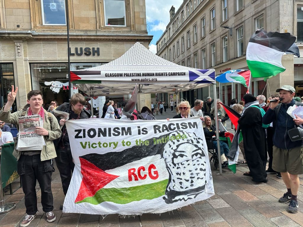 FRFI held another rolling picket through the city centre stopping to protest outside shops and businesses which support the Zionist state economically and politically