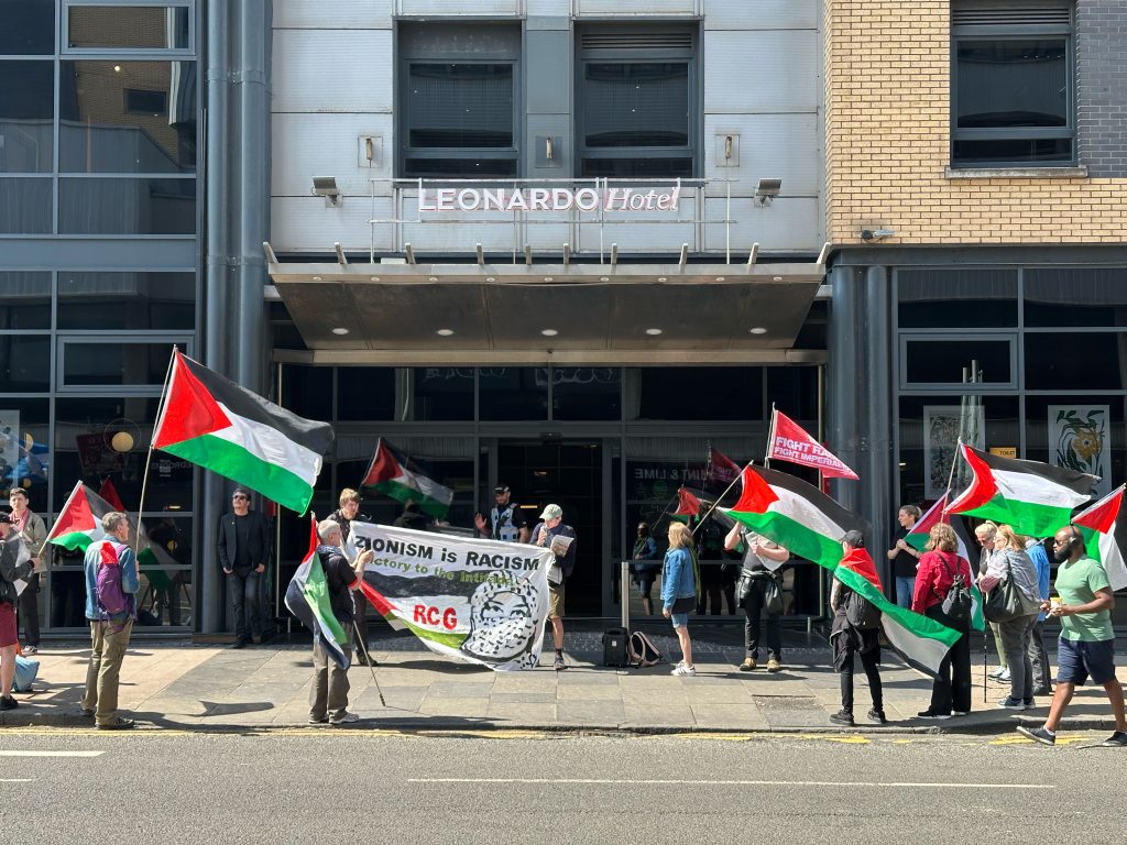 FRFI held another rolling picket through the city centre stopping to protest outside shops and businesses which support the Zionist state economically and politically