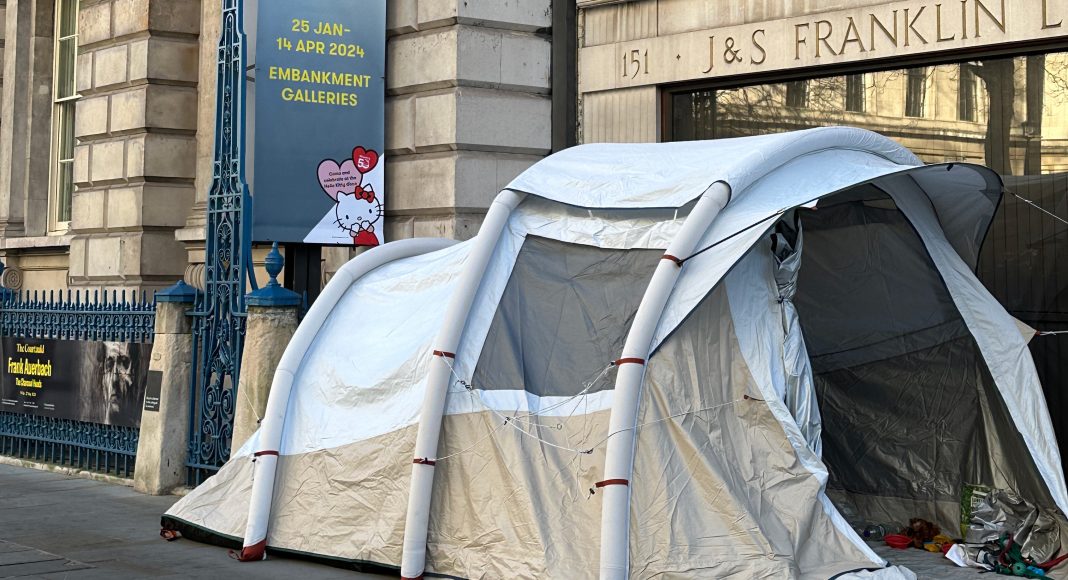 A homeless tent set up near Somerset House, London
