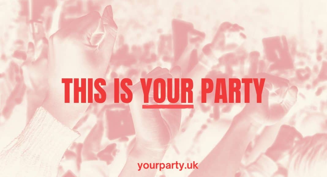 Title reading 'This is your party' with background negative image of raised fists