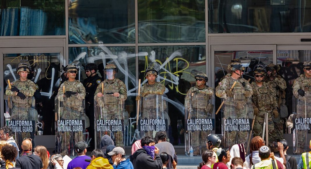 California National Guard in front of protestors, LA June 2025