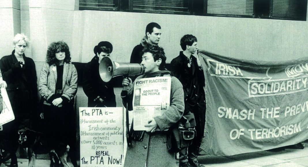 31 December 1984: RCG on a picket of the Home Office to demand the repeal of the Prevention of Terrorism Act, the precursor of the Terrorism Act 2000, introduced by a Labour government to criminalise the Irish struggle (photo: FRFI)