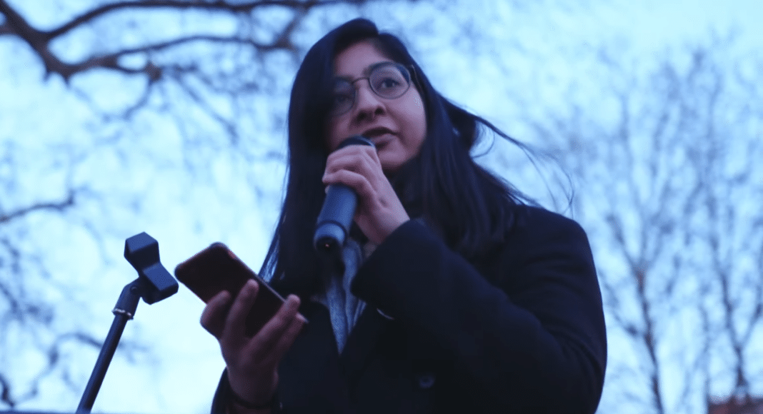 Zarah Sultana speaks at a nurses strike in London, January 2023