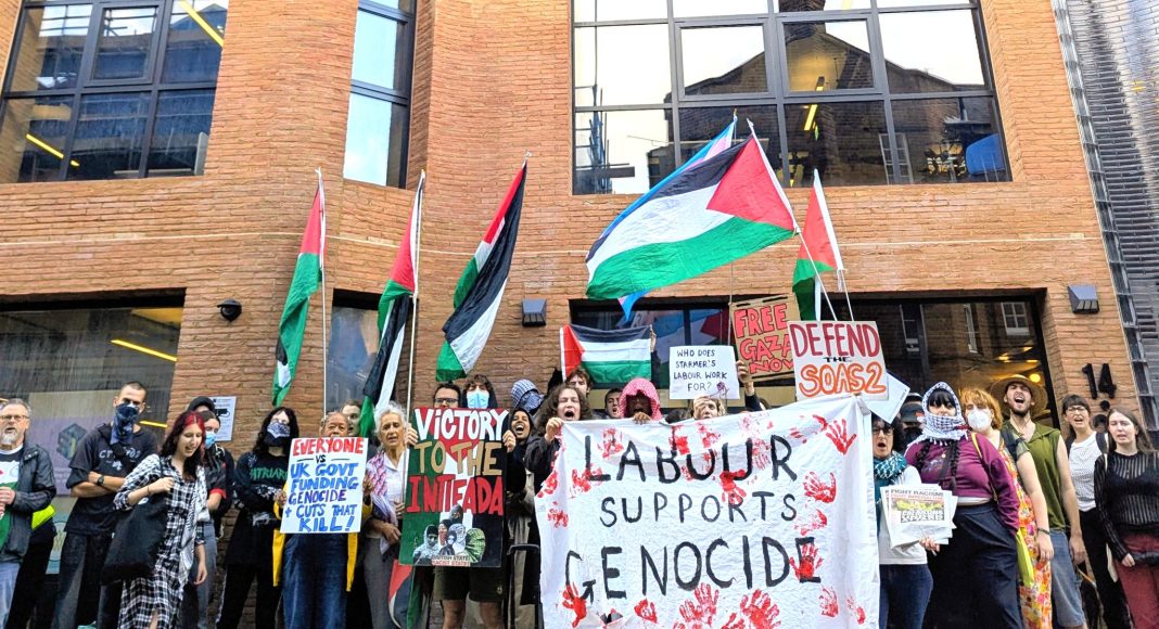 FRFI at the 'Siege on Labour' outside the Labour Party's headquarters, London (photo: FRFI)