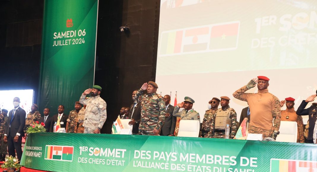Heads of state of the Alliance of Sahel States salute at a summit