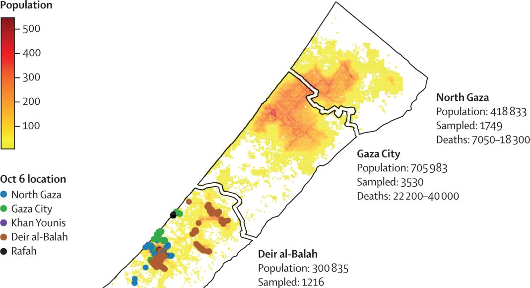Figure showing Gaza population centres and death tolls (credit: Prof Michael Spagat et al/CC BY 4.0)