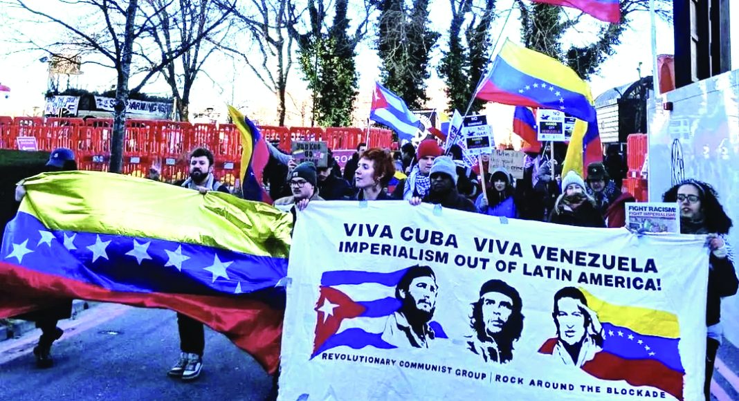 3 January 2026: emergency demonstration outside US embassy in London (Photo: FRFI)