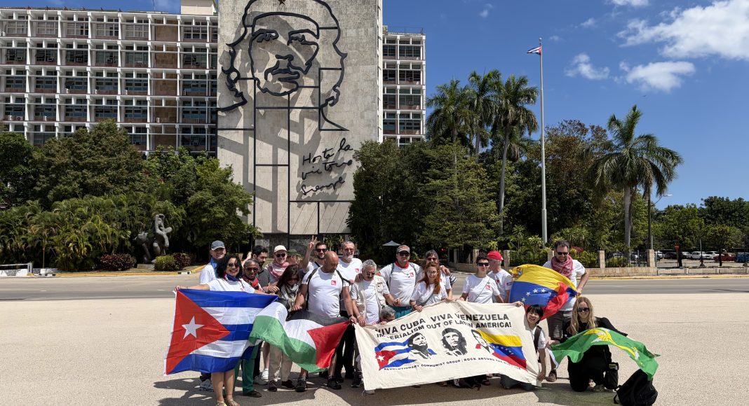 RCG with members of the Nuestra America mission to Cuba in Revolution Square, Havana (photo: FRFI)