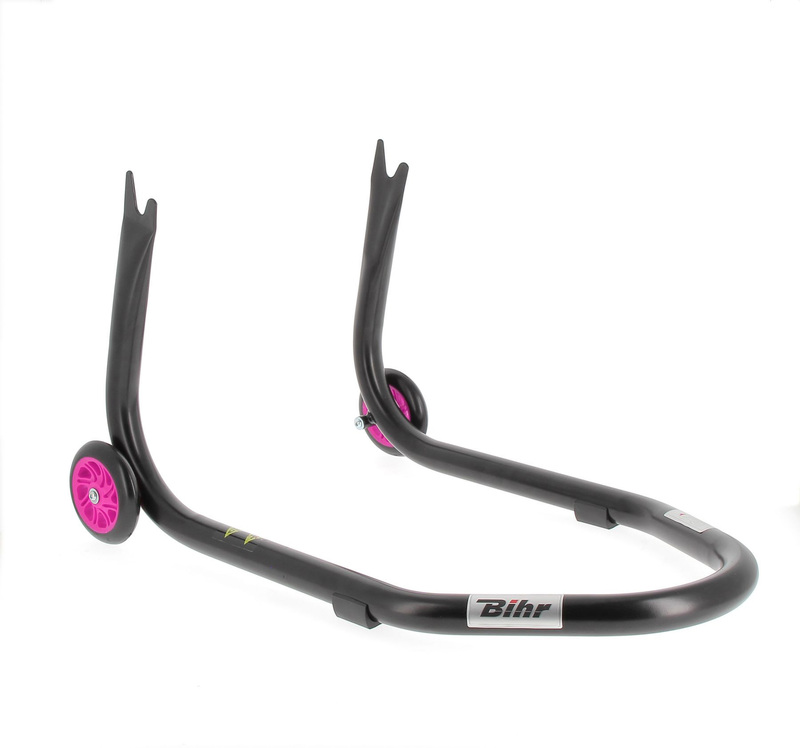 BIHR Home Track Paddockstand achter “V” Vaste Adapters Zwart met Roze Wielen
