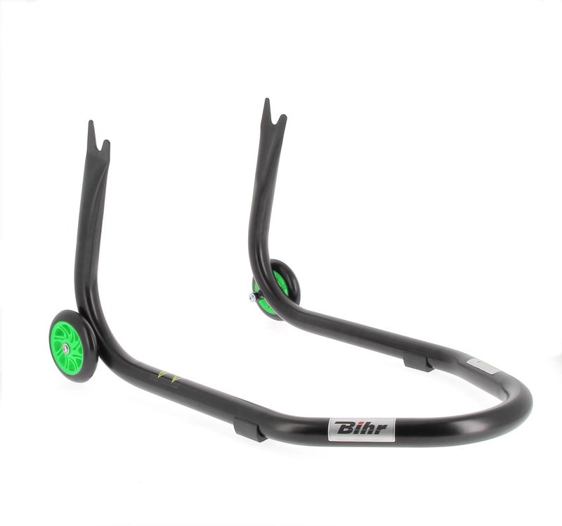 BIHR Home Track Paddockstand achter “V” Vaste Adapters Zwart met Groene Wielen
