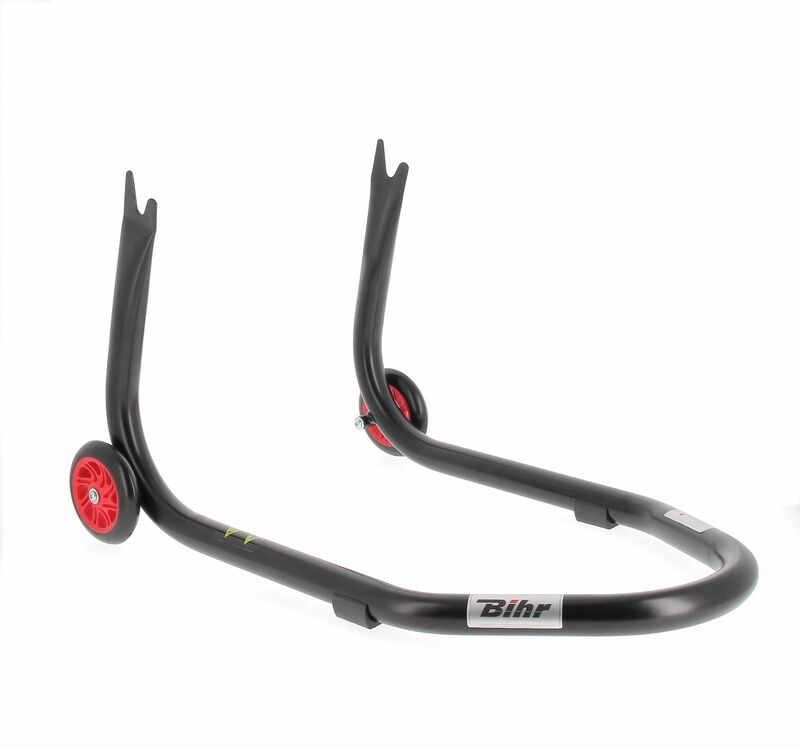Béquille de stand arrière BIHR Home Track fixe supports en « V » noir mat roues rouge