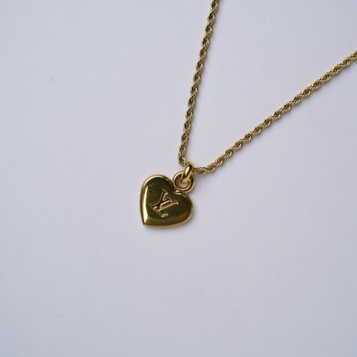 'Reworked LV Gold Heart Sleek Logo - Necklace'