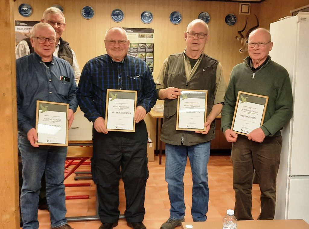 40 års jubilarer Poul Mortensen, Lars Erik Andersen, Carsten Nielsen og Niels Villumsen.