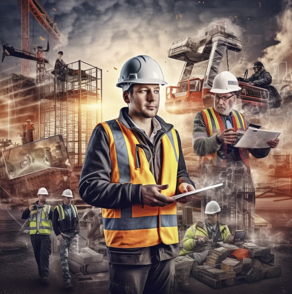 Construction person with several skill images