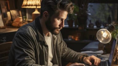 Man sitting at a desk writing his Cv for the Construction Industry