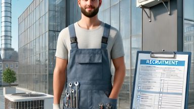 Dall·e 2024 09 17 12.50.59 A Photorealistic Image Depicting The Concept Of Hvac Technician Recruitment In The Uk. The Image Shows A Professional Hvac Technician In Work Attire