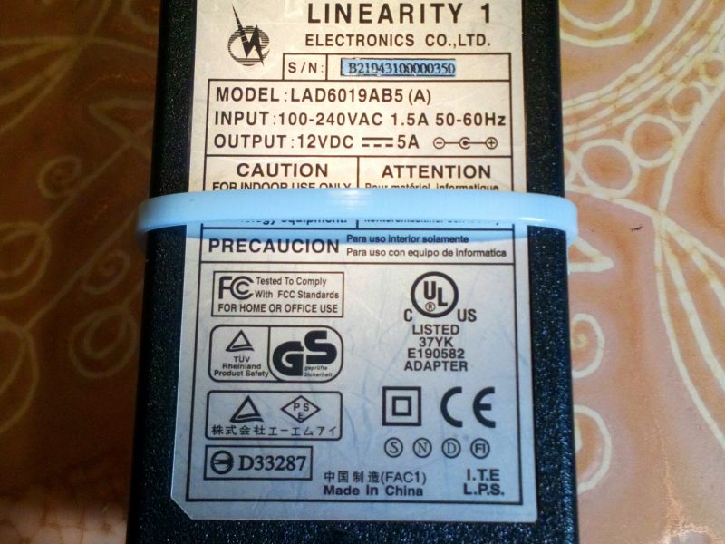 SOLGT - Linearity LAD6019AB5 12V 5A AC/DC Adapter