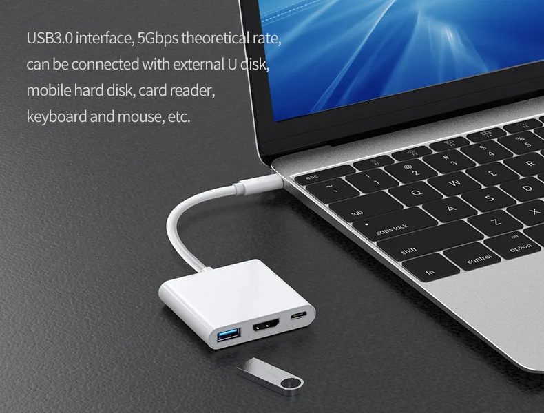 Gopala USB C til HDMI multiportadapter 3-i-1 med Thunderbolt 3 til HDMI 4K-utgang/USB 3.0-port/Hurtigladeport