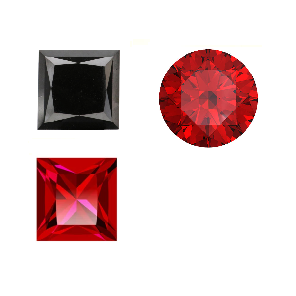 Memorial Diamonds - Black 2x1.00ct, Red 2x0.5ct Princess Cut, Red 2x0.5ct Round Cut (Final Payment)