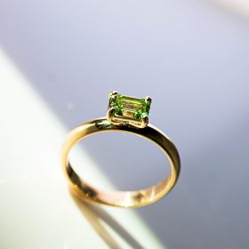 Ashes to Diamonds - Beautiful Golden RIng with a Smaller Green Diamond
