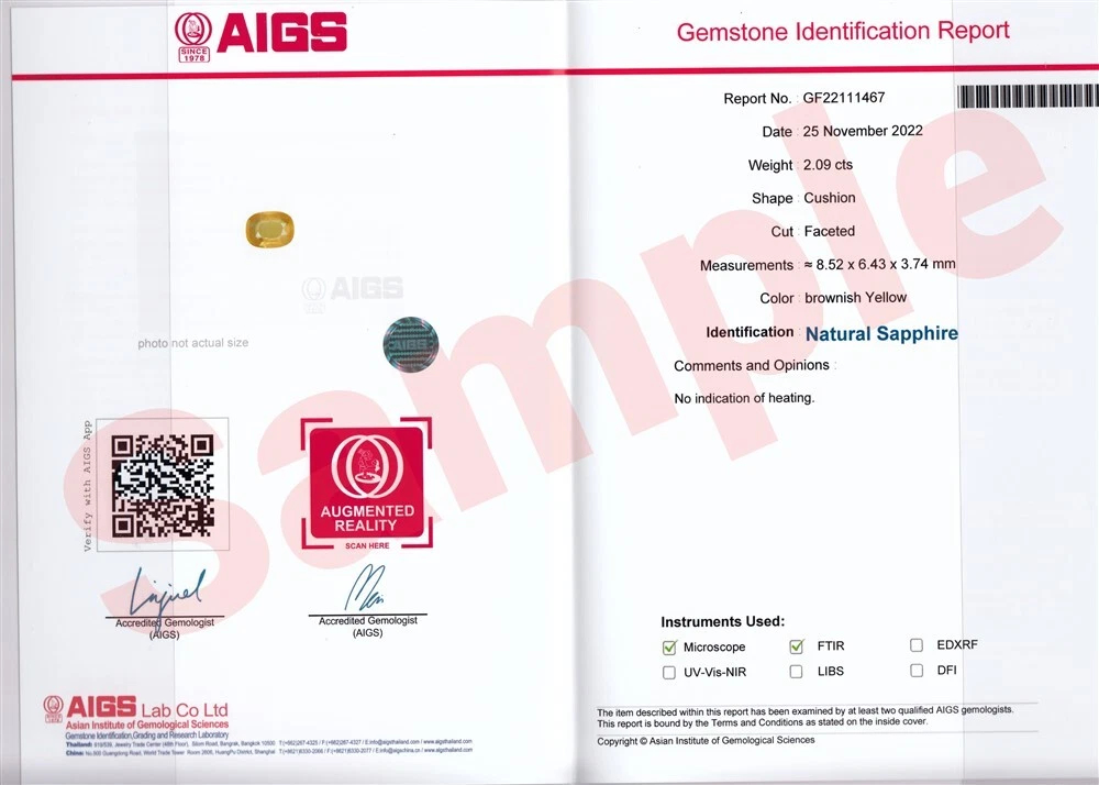 AIGS Certificate - Yellow Sphene