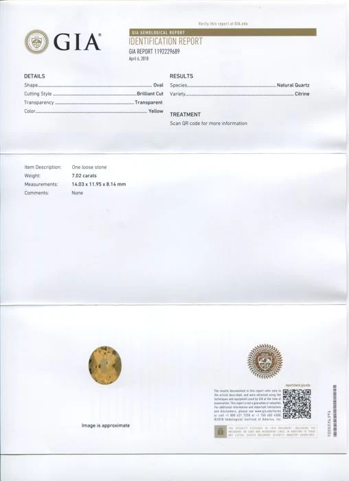 GIA Certificate - Citrine Quartz
