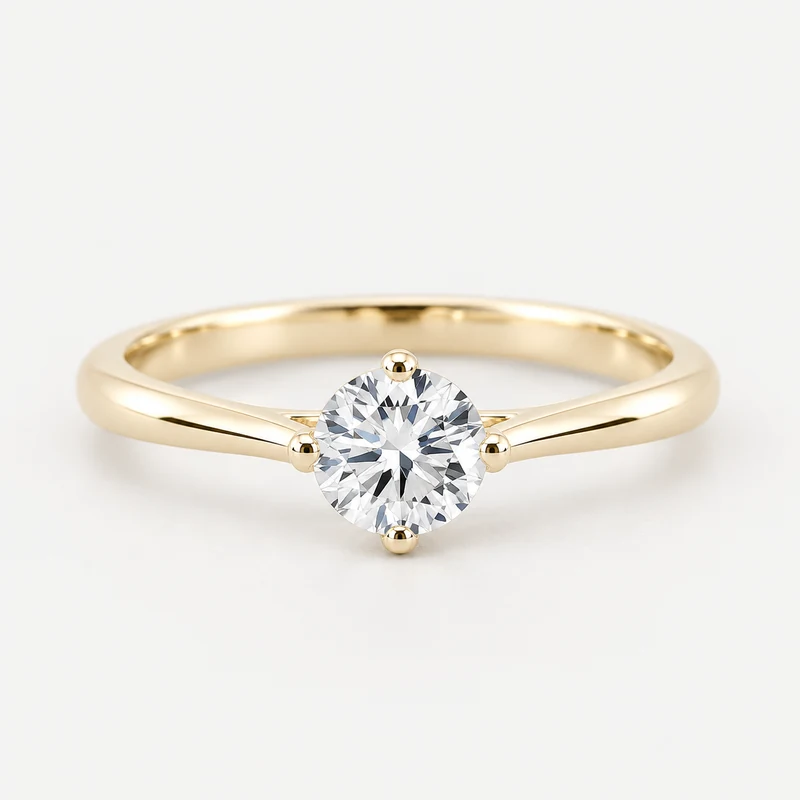 Yellow gold four-prong round solitaire ring setting, R367
