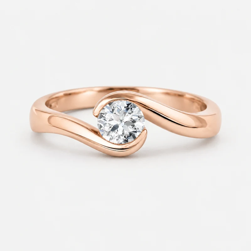 Rose gold wrap solitaire ring setting with round center stone, R884