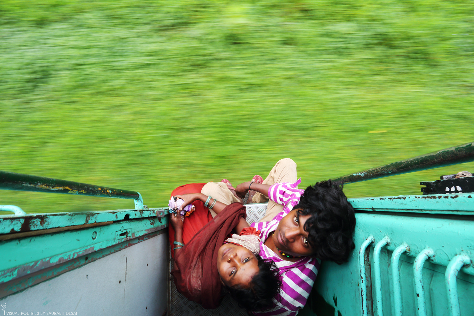 A couple in train to forest