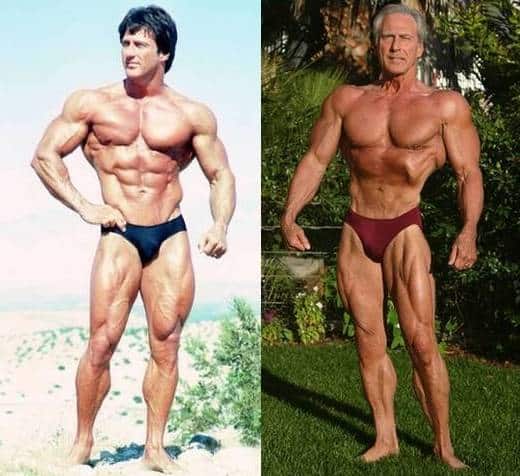 Left, shirtless Frank Zane in his thirties. On the right, Frank Zane still shirtless, but much older.