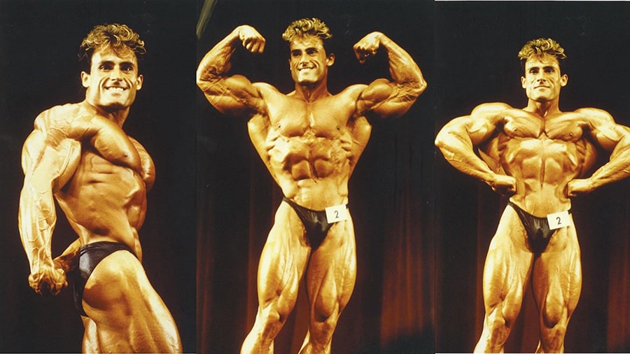 Francis Benfatto poses during a bodybuilding contest.