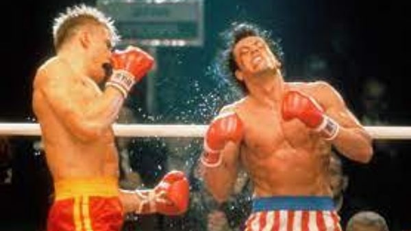 Rocky Balbao during a fight in the movie Rocky 4.