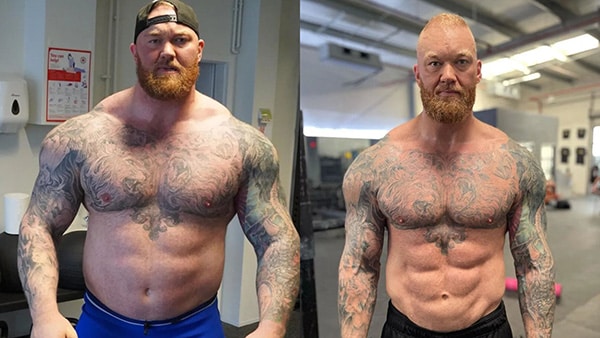 À gauche, Thor Bjornsson lorsqu'il pesait plus de 200 kilos. À droite, après avoir perdu plus de 50 kg.