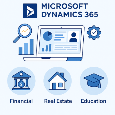 Microsoft Dynamics 365 applications in Financial, Real Estate, and Education sectors.