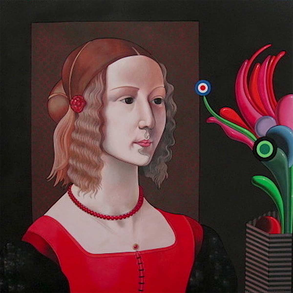 Amazonian2000 (Domenica Ghirlandaio –1485– Portrait of Young Woman) Acrylic on Plywood panel 120x120x6 cm 2014