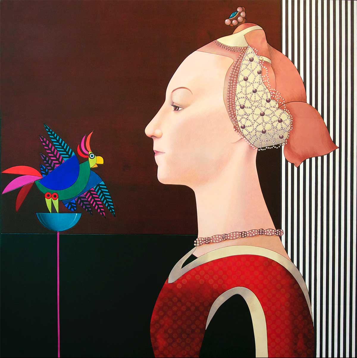 Good Morning Loreto (Paolo Uccello – 1450 - Portrait of a Lady) Acrylic on Plywood panel 120x120x6 cm 2015