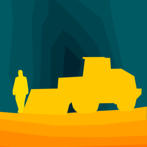 Person and excavator truck