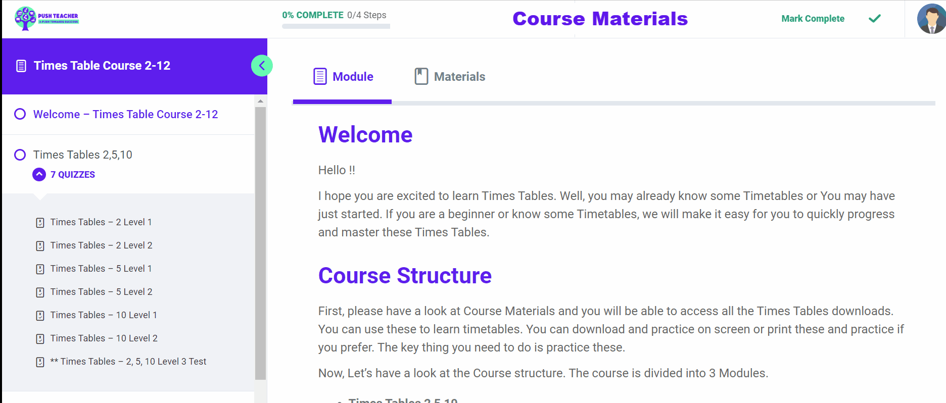 Times Table Couse 2-12 Course Materials