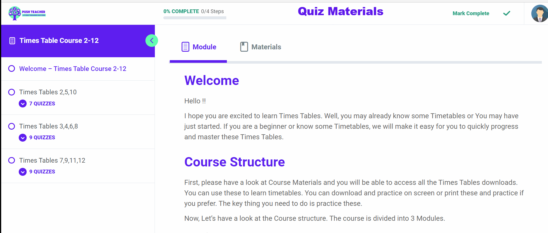 Times Table Couse 2-12 Quiz Materials