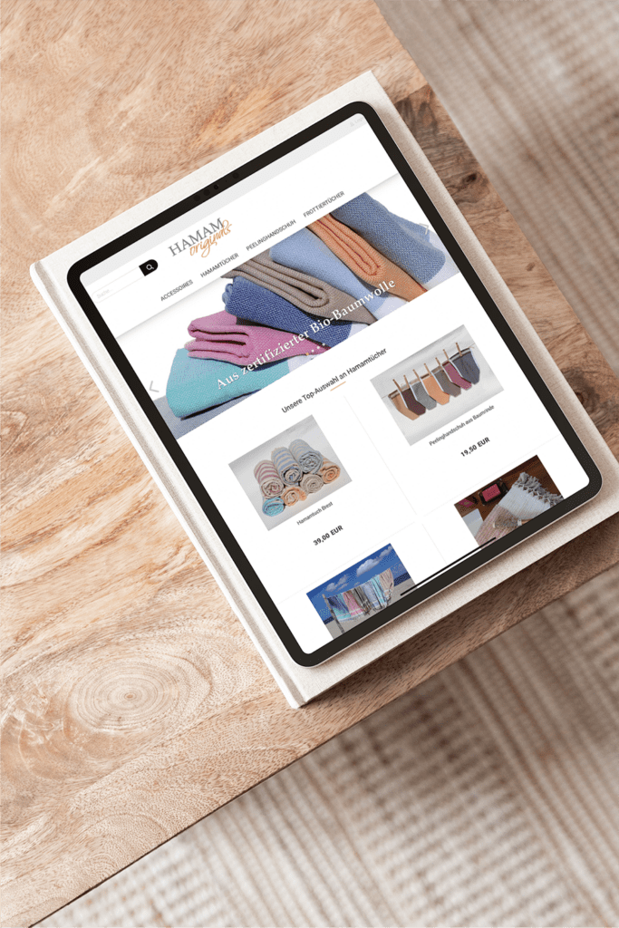 Portfolio "Hamam Originals" Darstellung des Shops auf dem Tablet