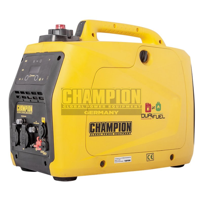Champion Inverter Stromerzeuger 82001i-DF-EU Benzin/Gas 2000 Watt – CAMP3  Online-Shop