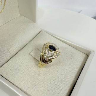 Anello in Oro Giallo con Zaffiro e Diamanti