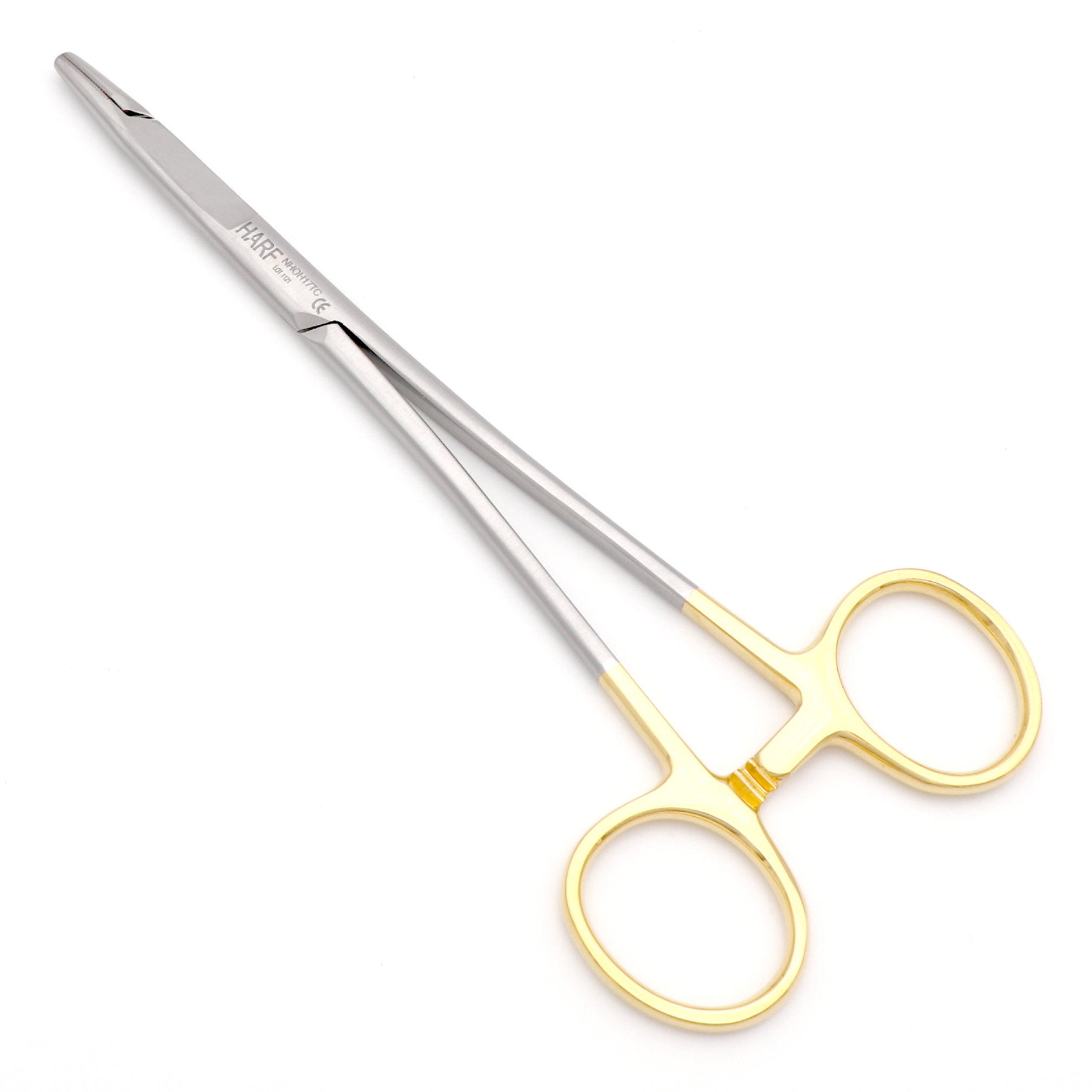 Set Of 6 Tungsten Carbide Olsen-Hegar Needle Holders - 5.5" Serrated, Gold Rings