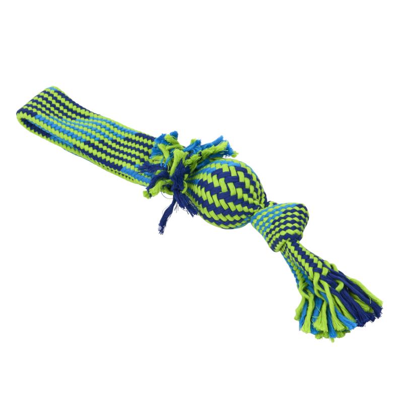 OPHØRSUDSALG - Buster Colour Tugger Squeak Rope Reb med bold 37cm M - Blå Lime